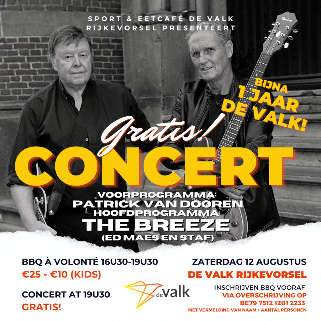📢🎉 GRATIS Concert & BBQ bij De Valk! 🎶🍔
